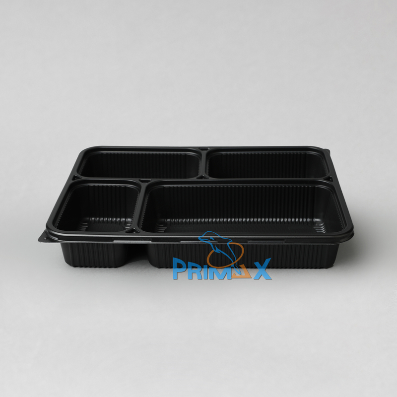 4 Compartment Black Base Container with Clear Lid